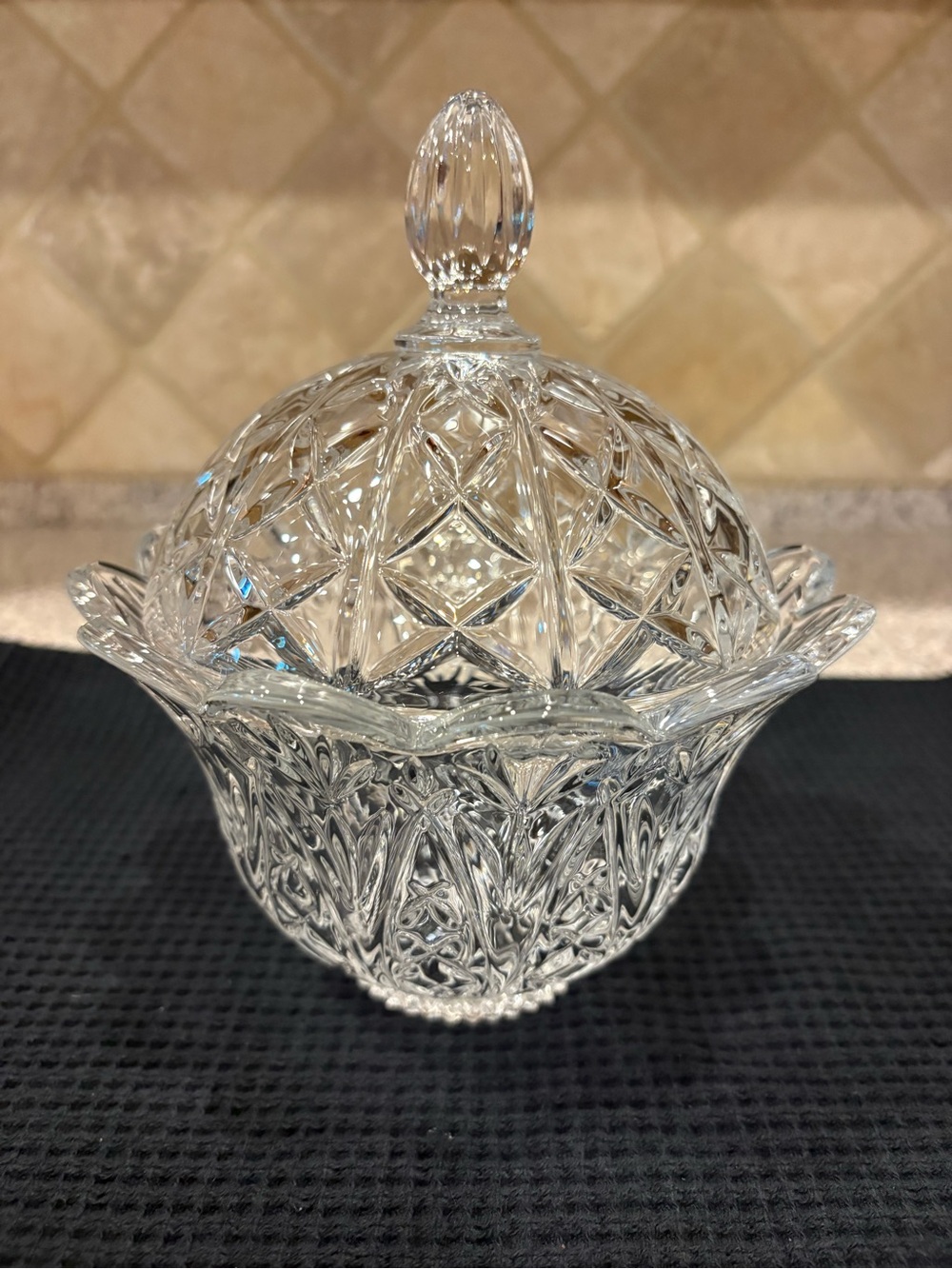 Vintage DePlomb Lead Crystal Covered Candy Dish features a brilliant diamond-cut